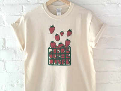 Strawberry Shirt, Screen Print T-Shirt, Graphic Tee, Foodie Clothing Gift